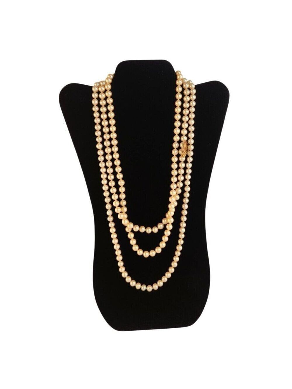 H&S Originals Vintage Simulated Pearl Necklace Gold Tone